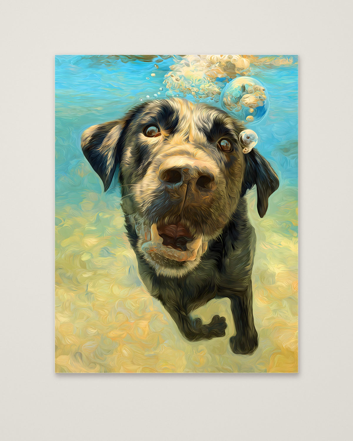Underwater Swimming Labrador Dog Art as an unframed matte paper print