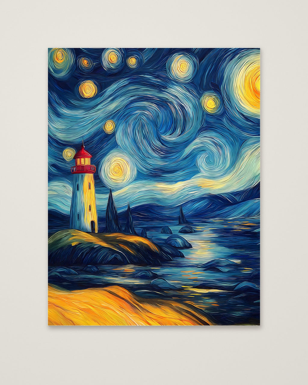 Van Gogh Style Lighthouse Night as an unframed matte paper print