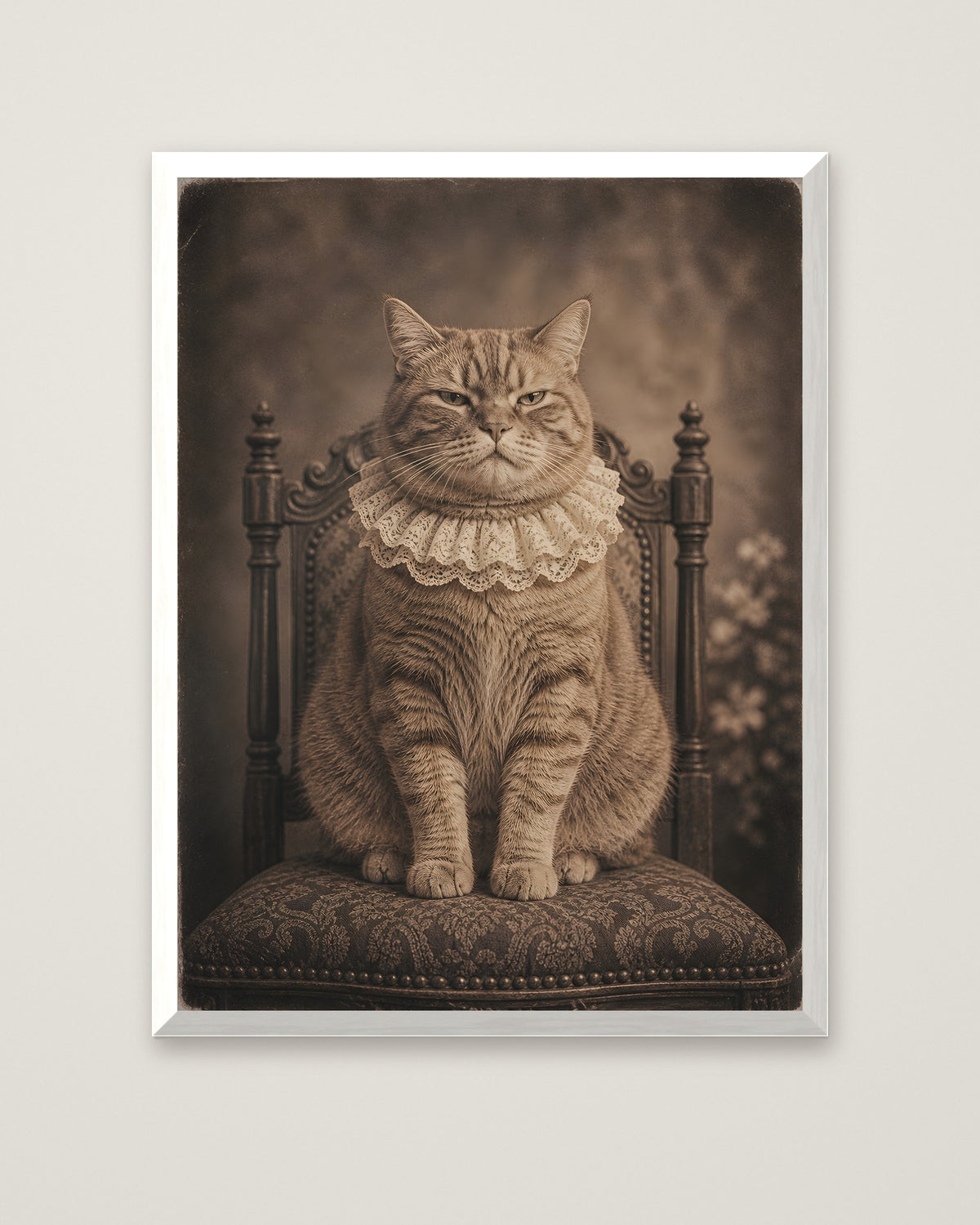 Victorian Portrait Cat Art in a white frame