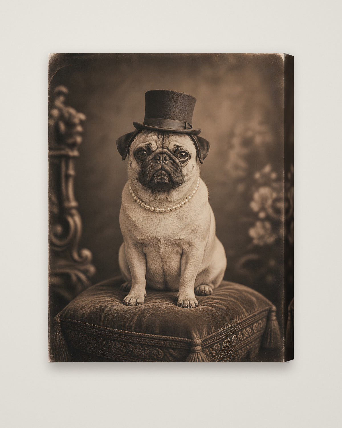 Victorian Pug Portrait Art as a stretched canvas