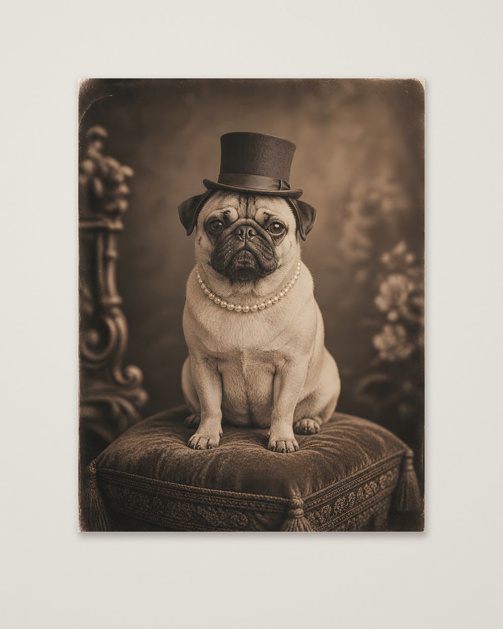 Victorian Pug Portrait Art as an unframed matte paper print