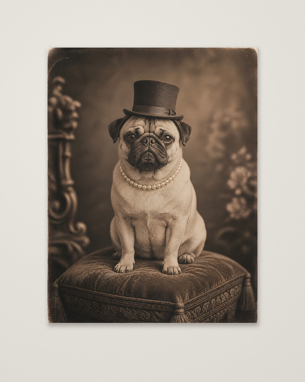 Victorian Pug Portrait Art as an unframed matte paper print
