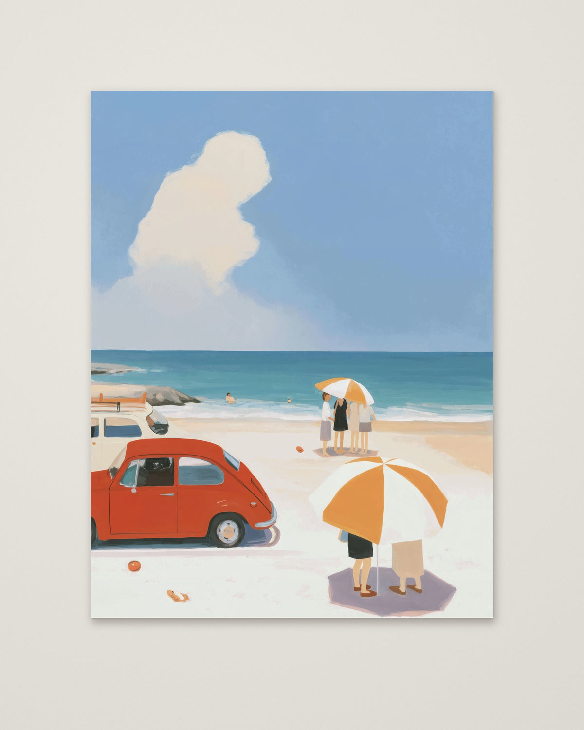 Vintage Beach Scene Illustration as an unframed matte paper print