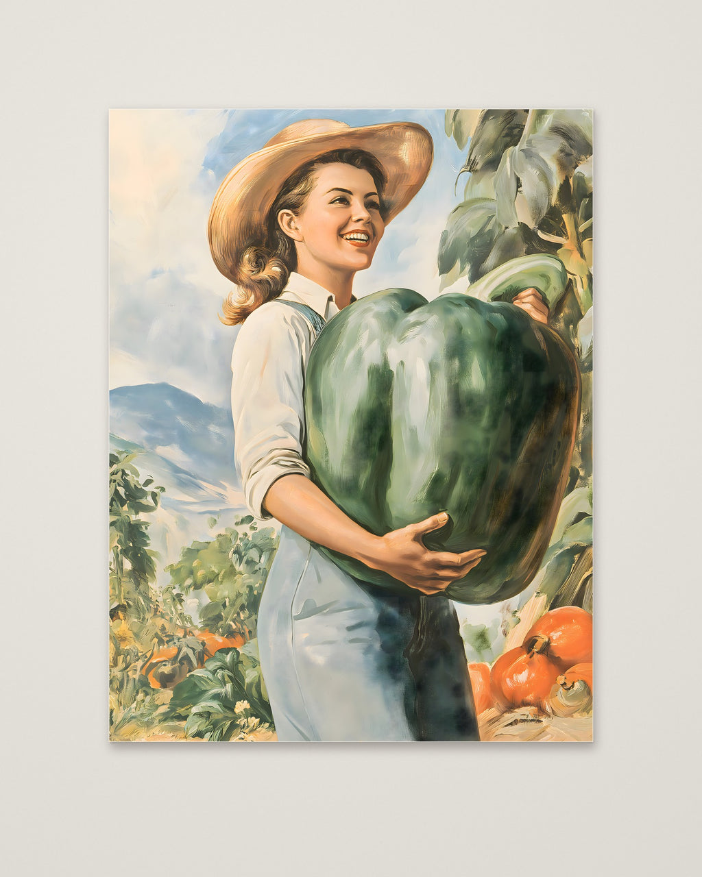 Vintage Farm Woman Harvest Art as an unframed matte paper print