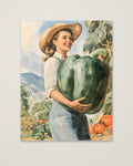 Vintage Farm Woman Harvest Art as an unframed matte paper print