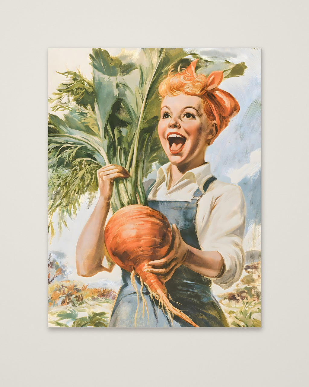 Vintage Farmgirl Harvest Illustration as an unframed matte paper print