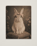 Vintage Portrait Bunny Floral Crown as an unframed matte paper print