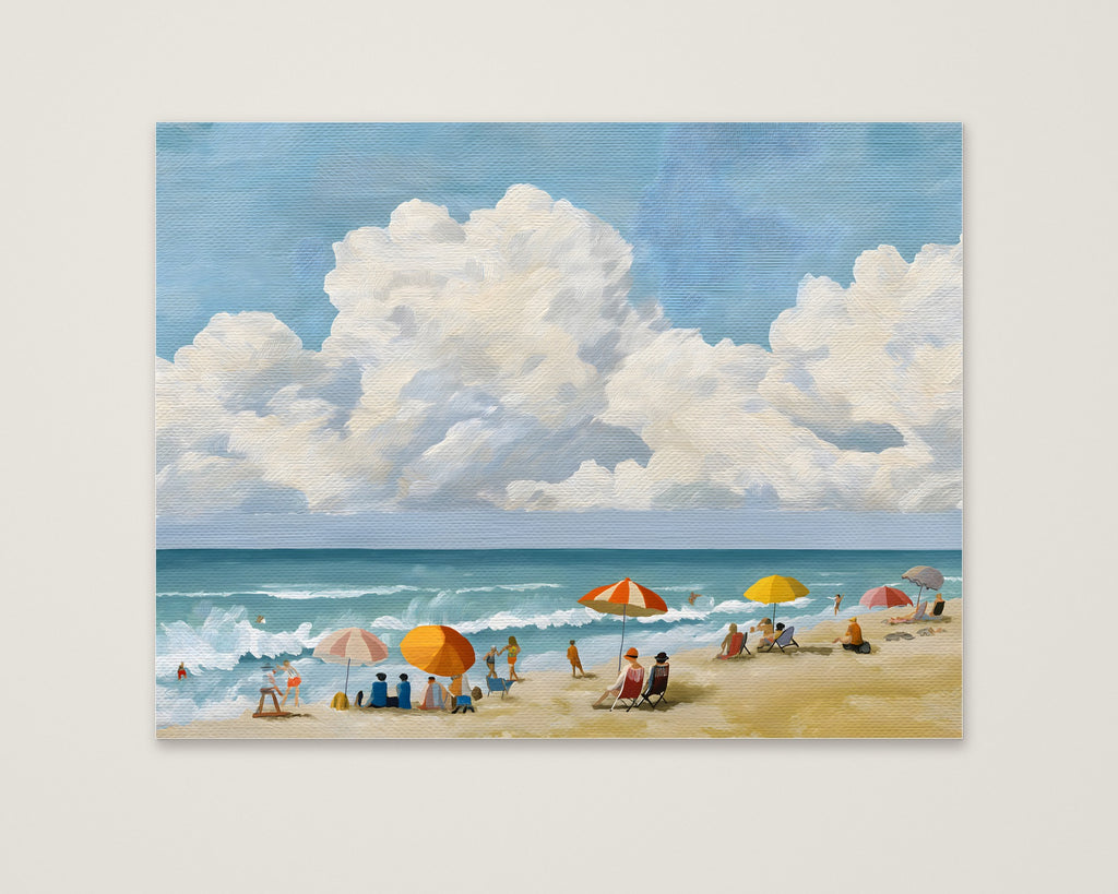 Vintage Summer Beach Scene Art as an unframed matte paper print