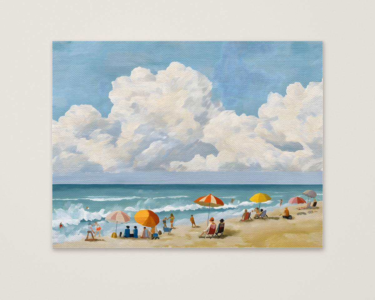 Vintage Summer Beach Scene Art as an unframed matte paper print