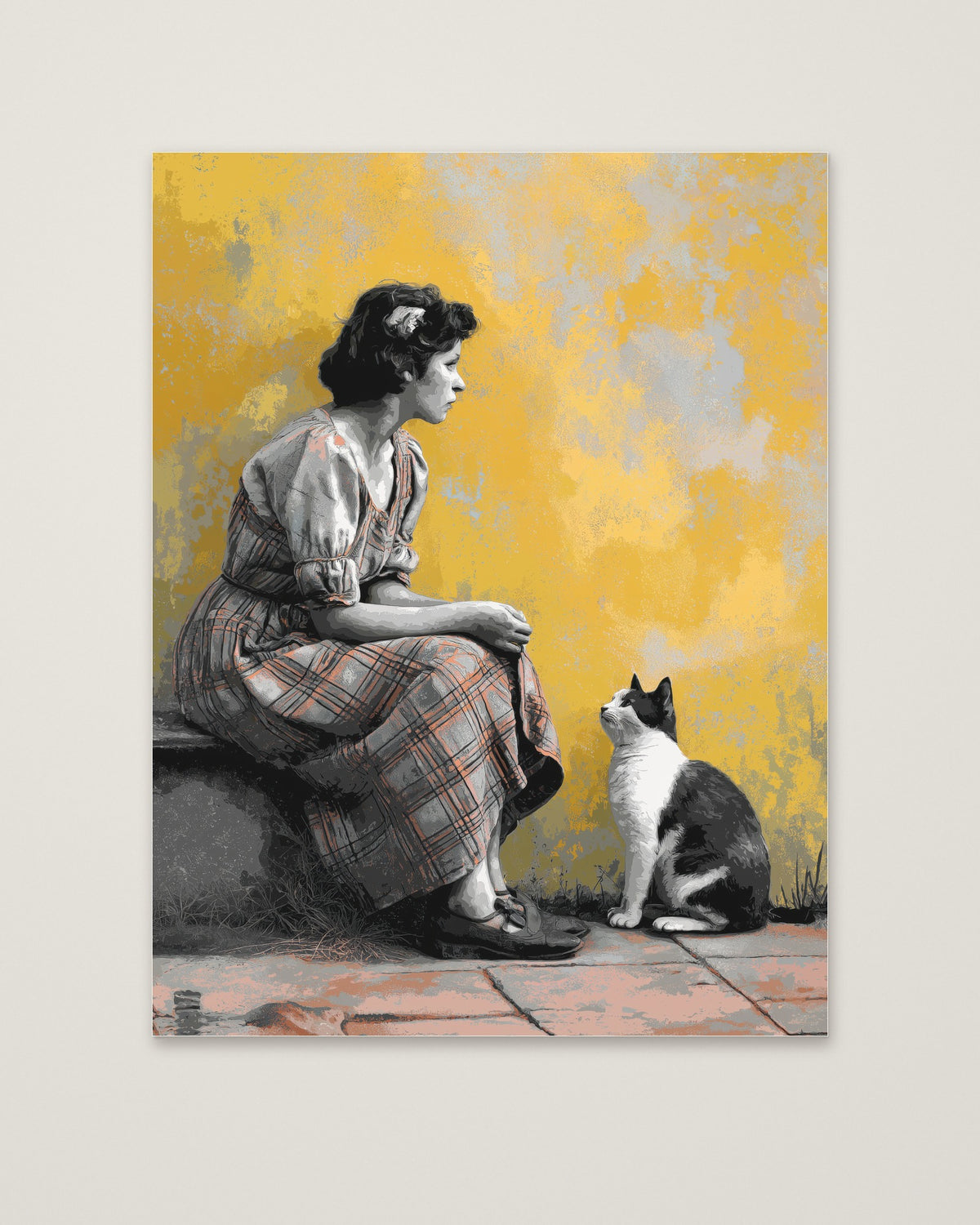 Vintage Woman Cat Art as an unframed matte paper print