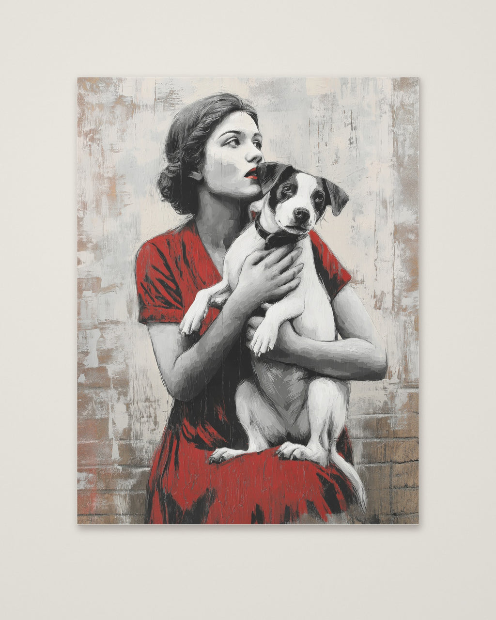 Vintage Woman Dog Portrait Art as an unframed matte paper print