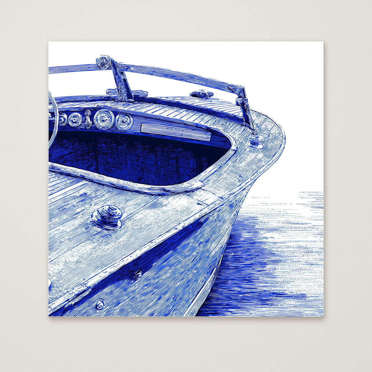 Vintage Wooden Speedboat Art as an unframed matte paper print