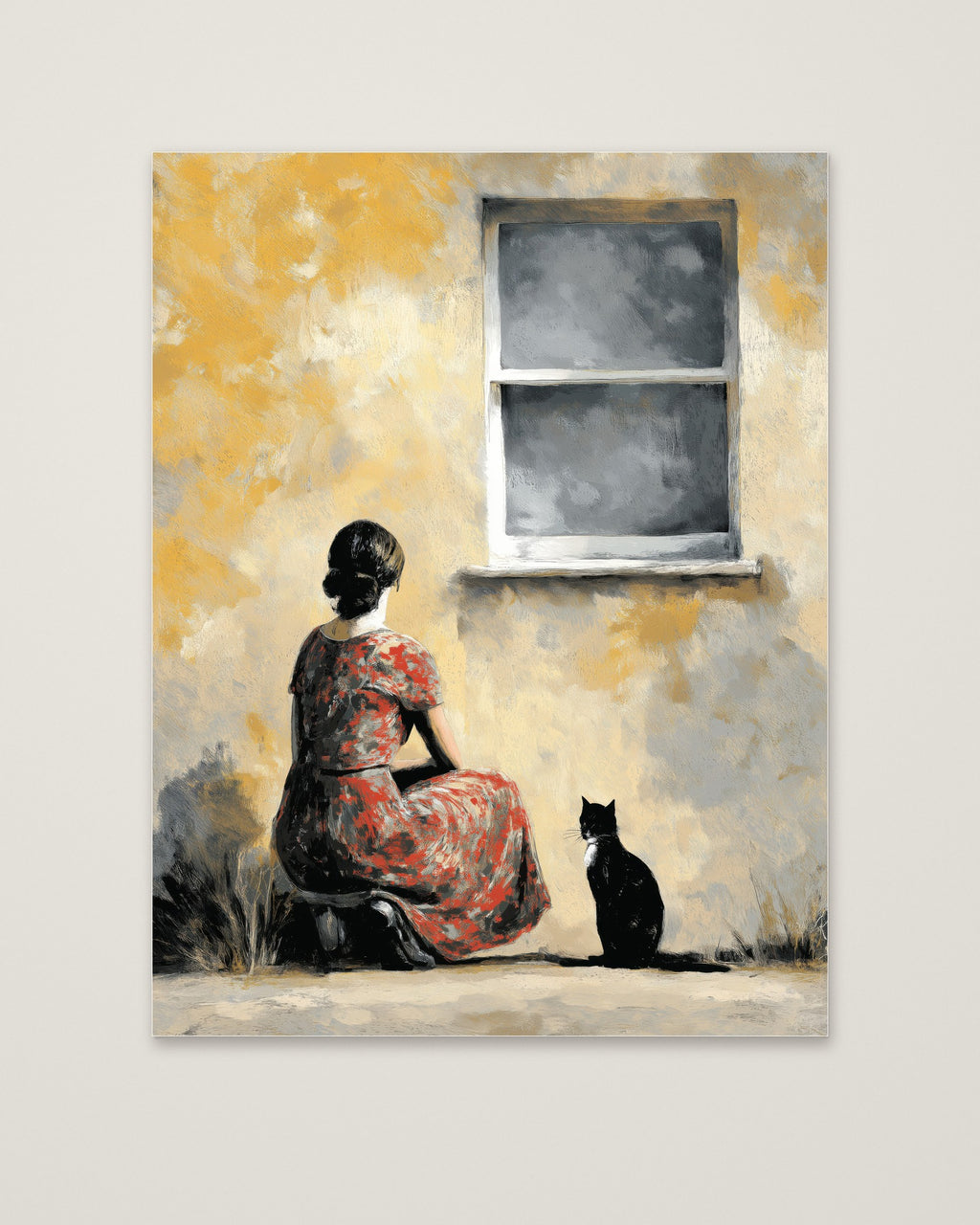 Wabi Sabi Woman Cat Art as an unframed matte paper print