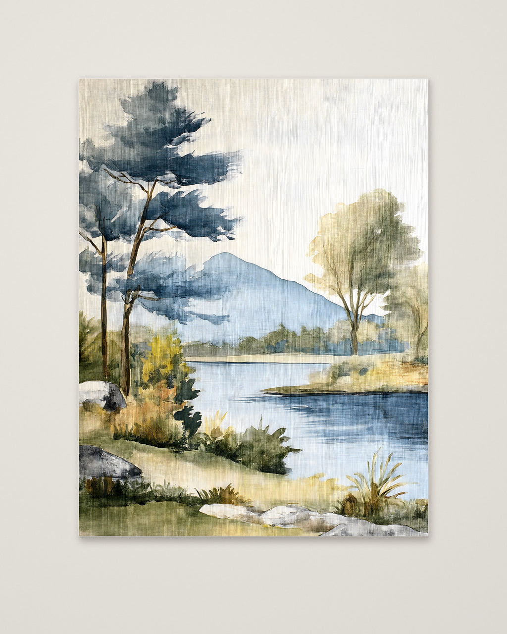 Watercolor Lake Mountain Landscape as an unframed matte paper print