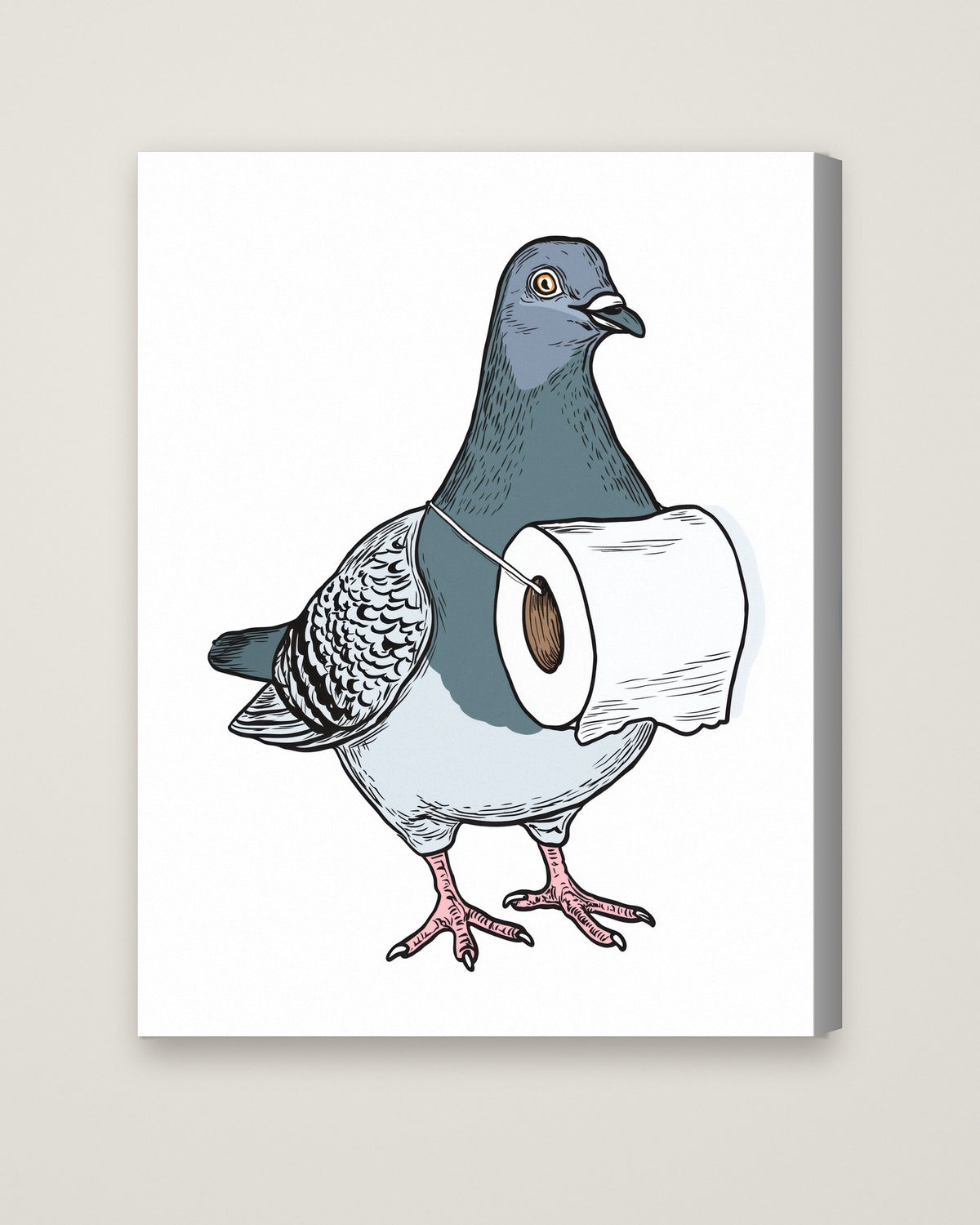 Funny Pigeon Toilet Paper Art as a stretched canvas