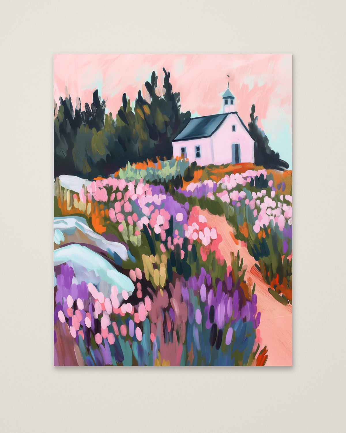 Wildflower Meadow Chapel Art as an unframed matte paper print