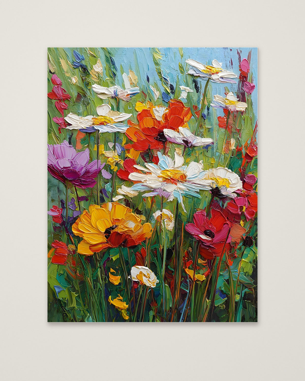 Wildflower Meadow Impasto Art as an unframed matte paper print