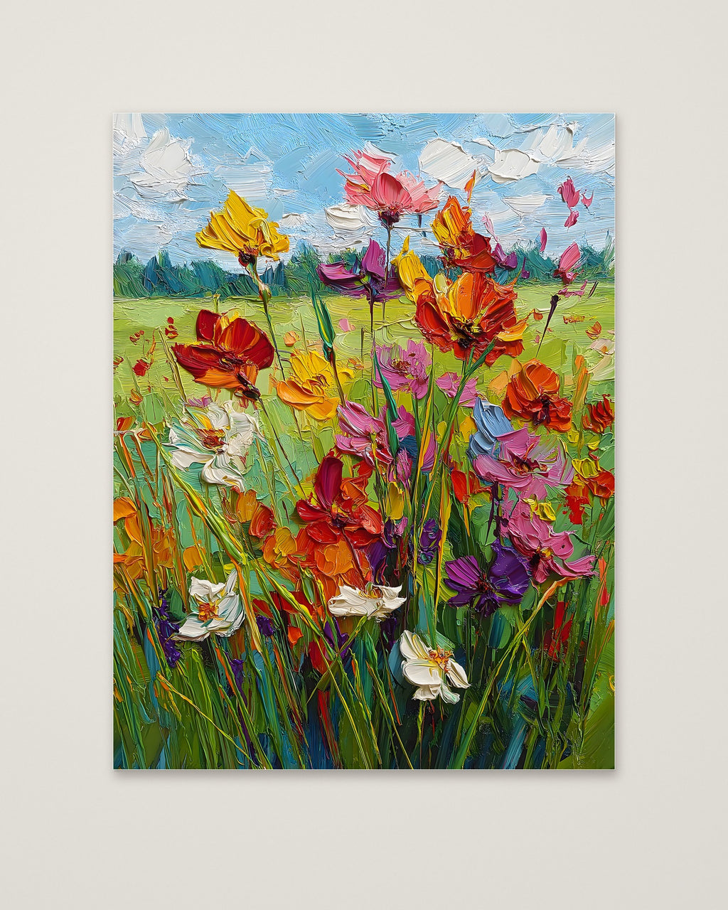 Wildflower Meadow Impasto Art as an unframed matte paper print