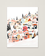 Winter Village Hillside Art as an unframed matte paper print