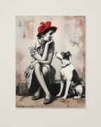 Woman and Dog Street Art as an unframed matte paper print