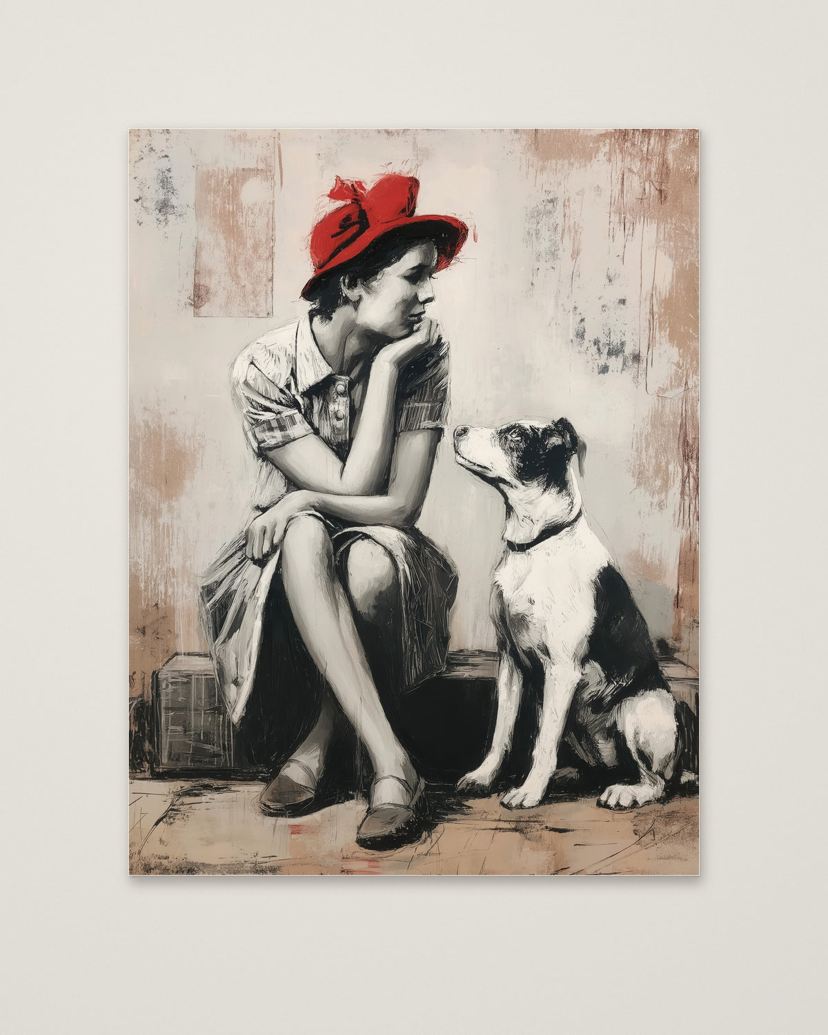 Woman and Dog Street Art as an unframed matte paper print
