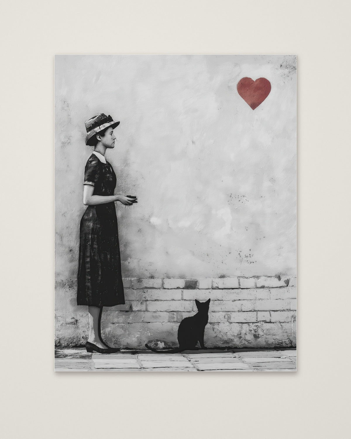 Woman Black Cat Heart Art as an unframed matte paper print
