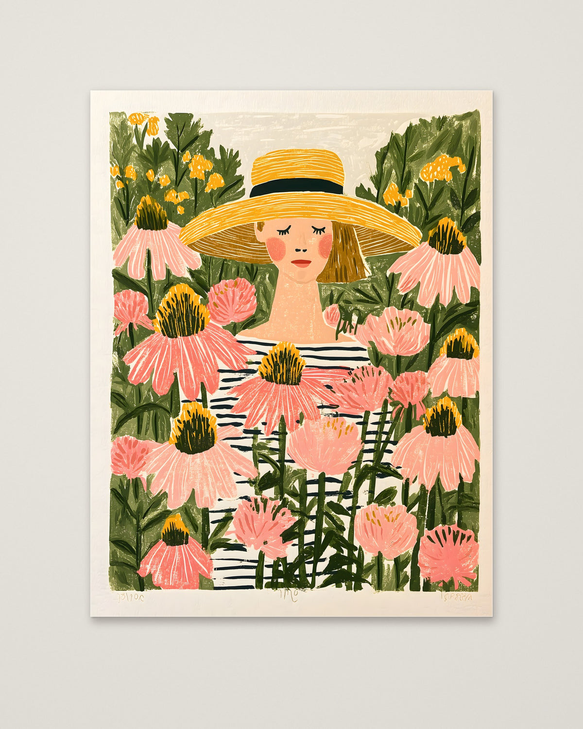 Woman Garden Floral Folk Art as an unframed matte paper print